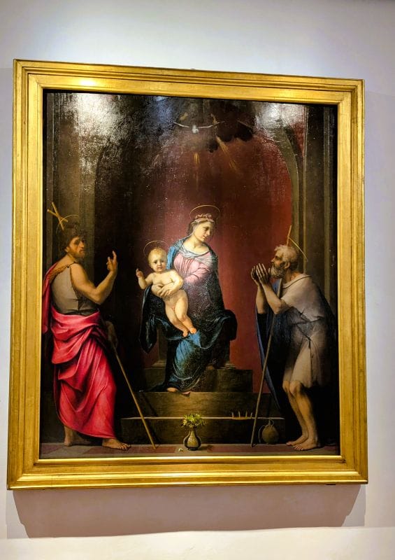 Marcantonio Franciabigio Madonna and Child with St. John the Baptist and St. Job 1516 Oil on wood Photo from FoxRVTravel article "Masterpiece paintings at the Uffizi Gallery" 