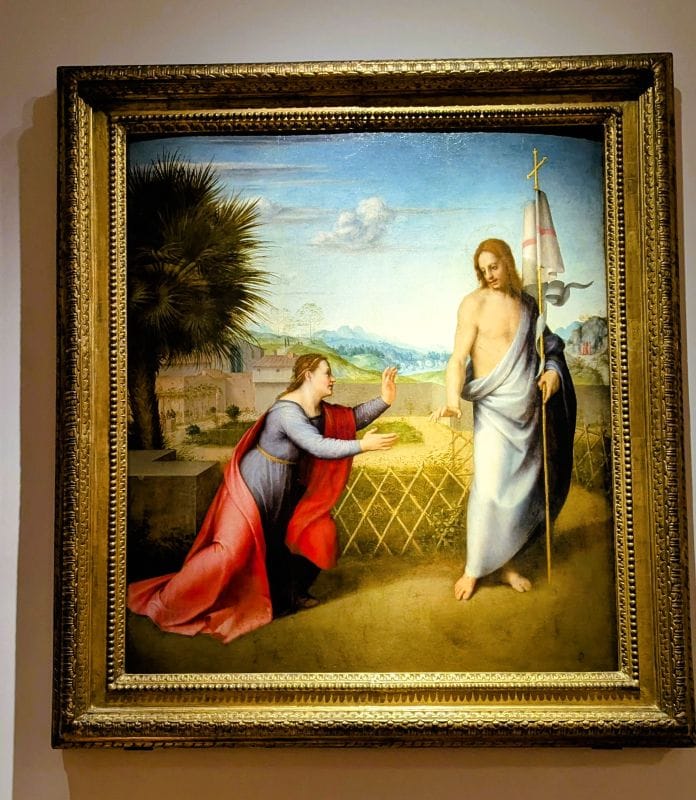 Andrea del Sarto (1486-1530) Noli me tangere translates to "do not touch me" c. 1510 oil on panel Photo from FoxRVTravel article "Masterpiece paintings at the Uffizi Gallery" 