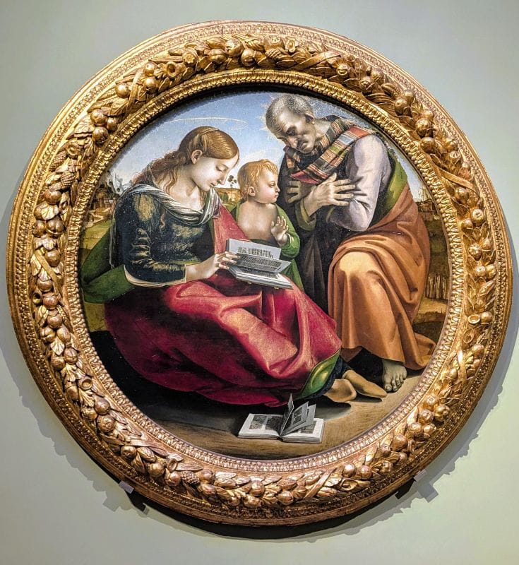 Luca Signorelli 1460 - 1523 Holy Family c. 1485-90 Tempera on wood Photo from FoxRVTravel article "Masterpiece paintings at the Uffizi Gallery" 