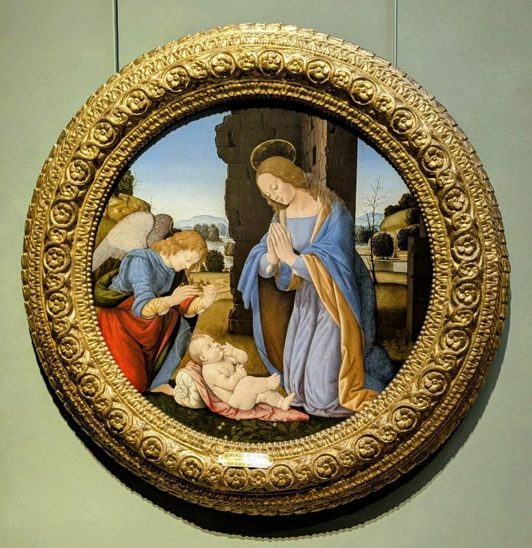 Lorenzo di Credi 1459 - 1537 Adoration of the Christ Child c. 1505-15 Tempera on wood Photo from FoxRVTravel article "Masterpiece paintings at the Uffizi Gallery" 