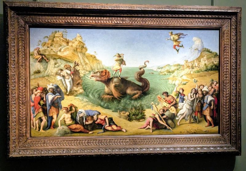 Piero di Cosimo (Pietro di Lorenzo; Florence, (1462 – 1522) Perseus Freeing Andromeda (Perseus, freed Andromeda after slaying the monster) c. 1510-15 Oil and tempera on wood Photo from FoxRVTravel article "Masterpiece paintings at the Uffizi Gallery" 