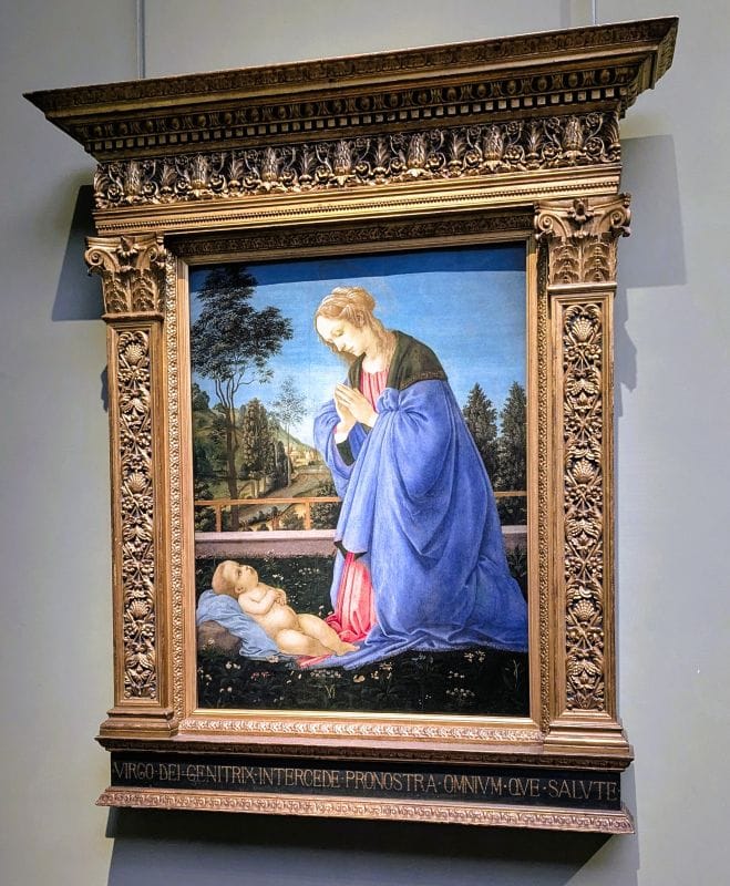 Filippino Lippi 1457 - 1504 Adoration of the Child 1478-1480 circa Tempera on panel Photo from FoxRVTravel article "Masterpiece paintings at the Uffizi Gallery" 