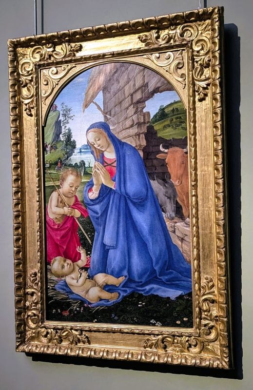 Filippino Lippi 1457 - 1504 Adoration of the Christ Child with the Young St. John the Baptist c. 1478-80 Tempera on wood Photo from FoxRVTravel article "Masterpiece paintings at the Uffizi Gallery" 
