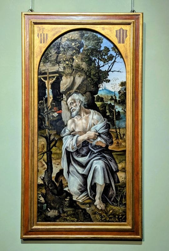 Filippino Lippi 1457 - 1504 The penitent St. Jerome c. 1493-5 Tempera on wood Photo from FoxRVTravel article "Masterpiece paintings at the Uffizi Gallery" 