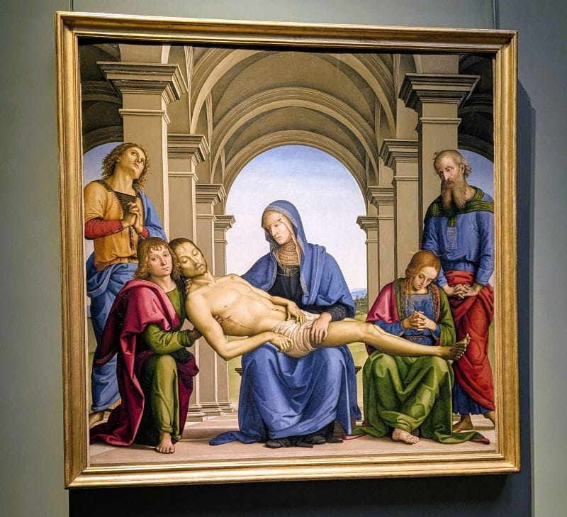 Pietro di Cristoforo Vannucci, known as Perugino, Lamentation over the dead Christ c. 1490 Oil on wood Photo from FoxRVTravel article "Masterpiece paintings at the Uffizi Gallery" 
