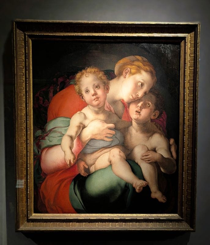 Jacopo Carucci or Carrucci usually known as Jacopo (da) Pontormo Madonna and Child with the Young Saint John C. 1529-1530 oil on panel Photo from FoxRVTravel article "Masterpiece paintings at the Uffizi Gallery" 