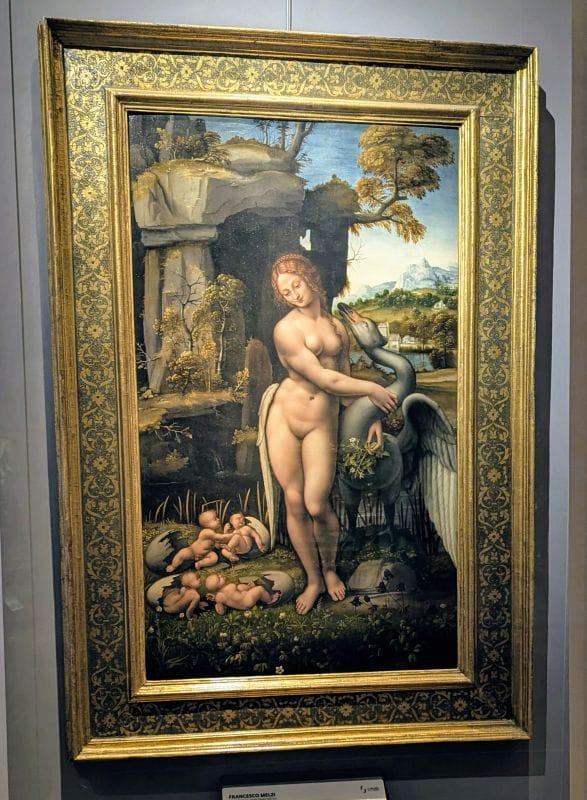 Francesco Melzi, or Francesco de Melzi Leda and the Swan 1506-1507 oil on panel Photo from FoxRVTravel article "Masterpiece paintings at the Uffizi Gallery" 