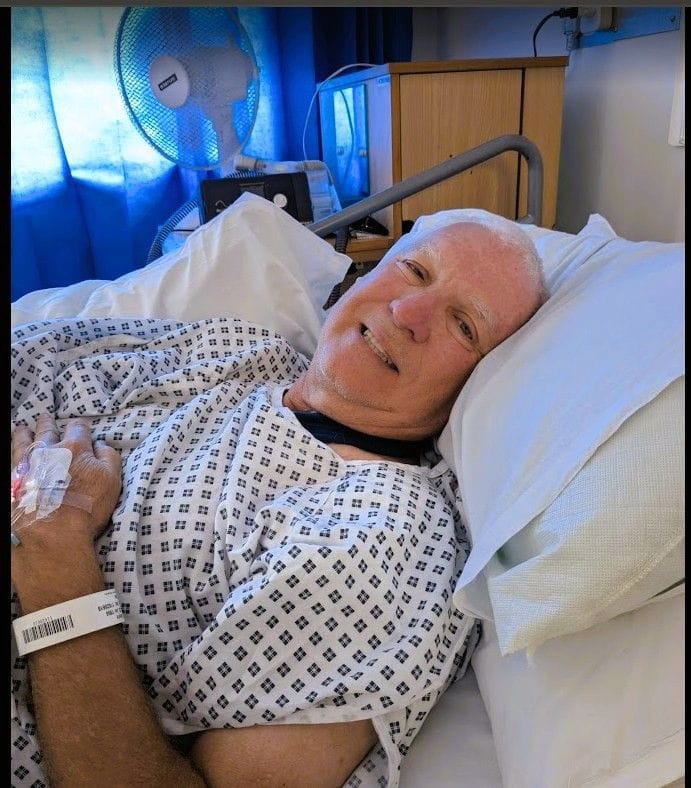 This is my first photo in the hospital before surgery. My theory about my fake smile is due to the hospital gown. From FoxRVTravel My crash landing in London.