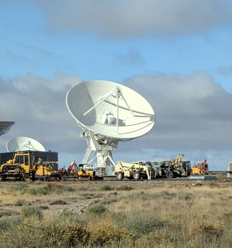 The Very Large Array is a very, very big telescope. 6 This antenna at the Very Large array is near the maintenance yard.