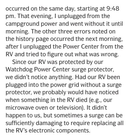 Escapees Magazine published the article about our surge protector. 14 A photo of Escapees Magazine Article about our surge protector .