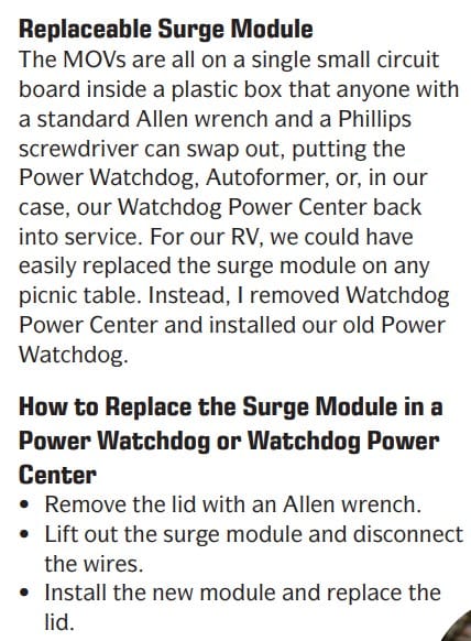 Escapees Magazine published the article about our surge protector. 19 A photo of Escapees Magazine Article about our surge protector .