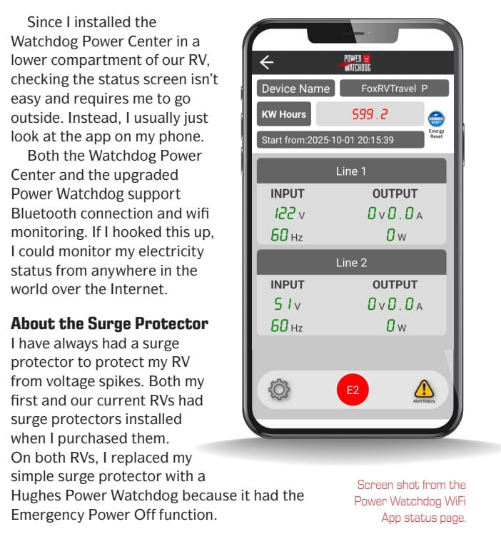 Escapees Magazine published the article about our surge protector. 7 A photo of Escapees Magazine Article about our surge protector .