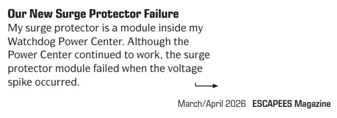 Escapees Magazine published the article about our surge protector. 8 A photo of Escapees Magazine Article about our surge protector .