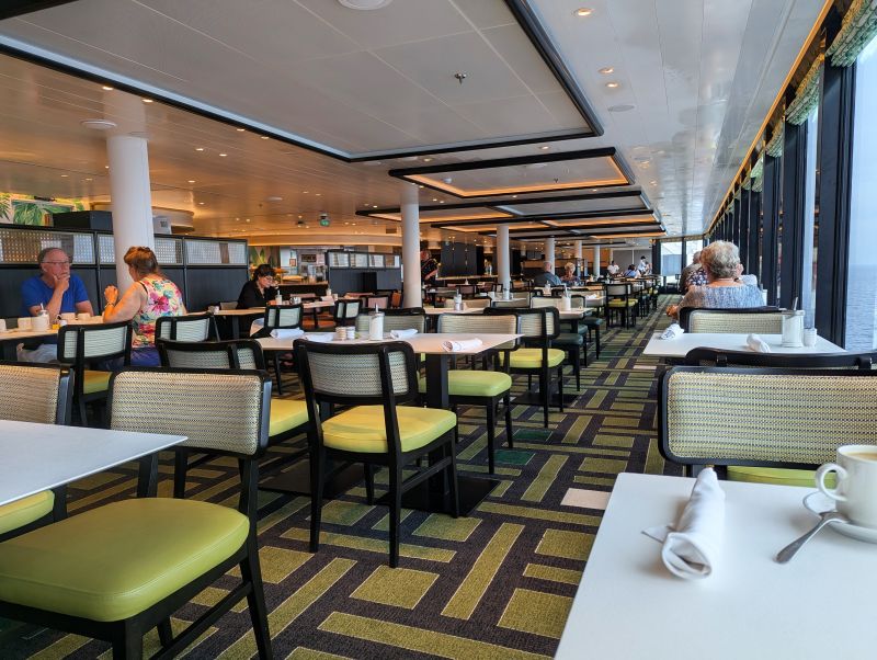 This photo doesn't clearly represent the scale of the area on both sides of the ship dedicated to extended hours dining.