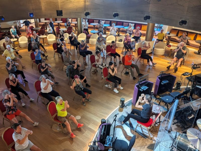 The Queen's Room Dance floor switches to chair aerobics in the morning. People seem to love it. My choice was breakfast.