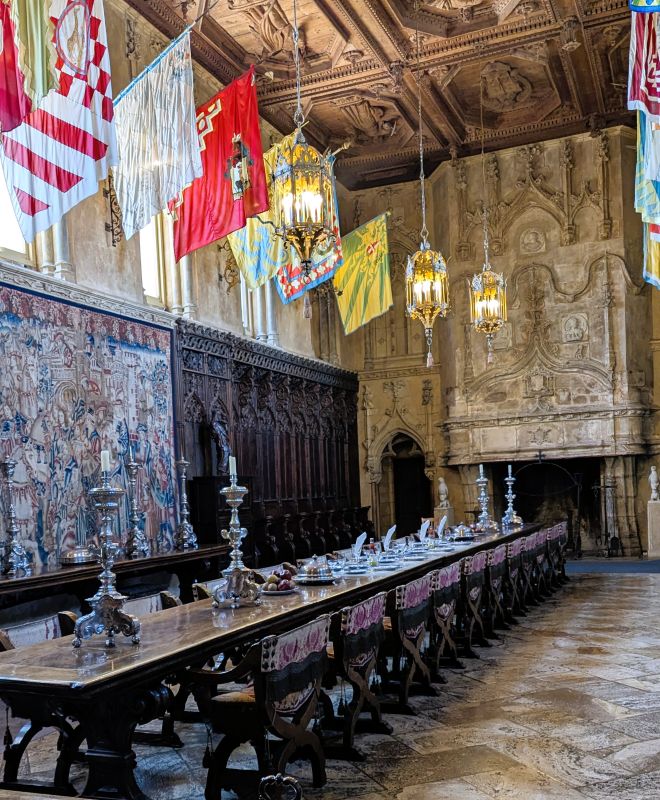 The main dining room at the Hearst Castle looking towards the fireplace.