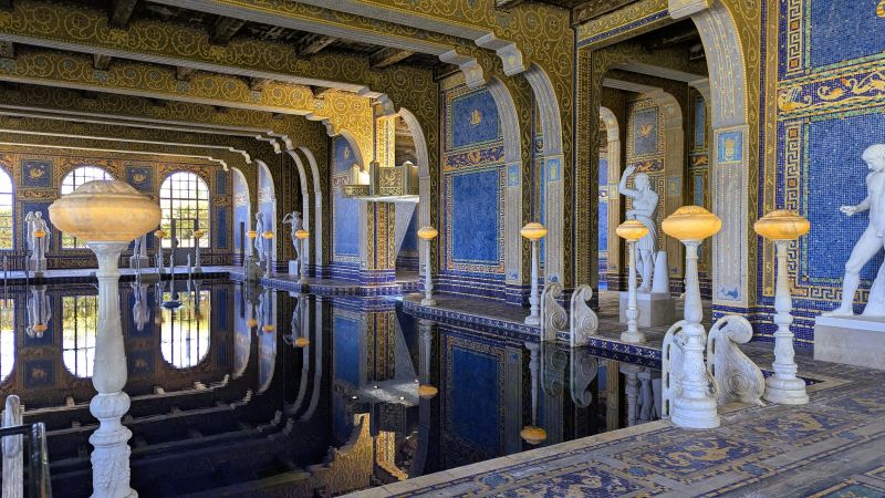 Under the tennis court is the indoor pool at the Hearst Castle.