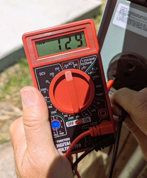 Crappy 30-amp power 16 My inexpensive voltmeter showing 129 volts