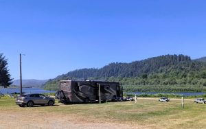 Our campsite at Klamath River RV Park. Since our plumbing broke we didn't have water and had to use their bathrooms.