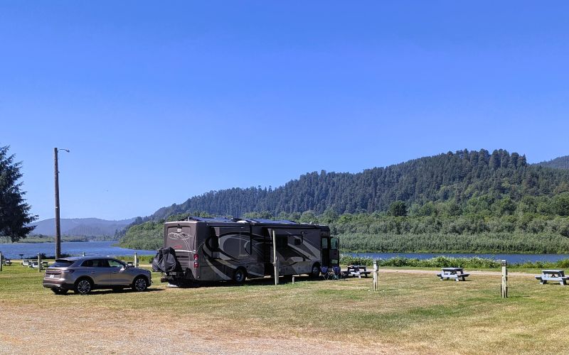 Our campsite at Klamath River RV Park. Since our plumbing broke we didn't have water and had to use their bathrooms.