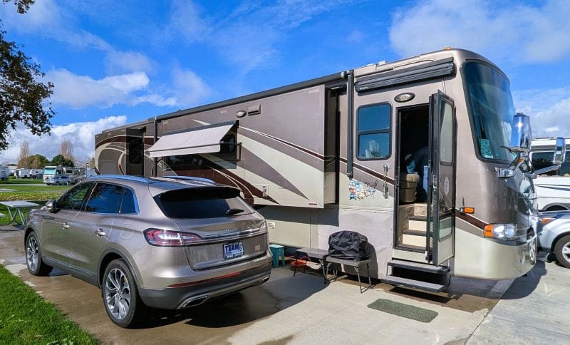 Our RV on the day before we crossed Los Angeles heading north on our 2026 spring trip. 