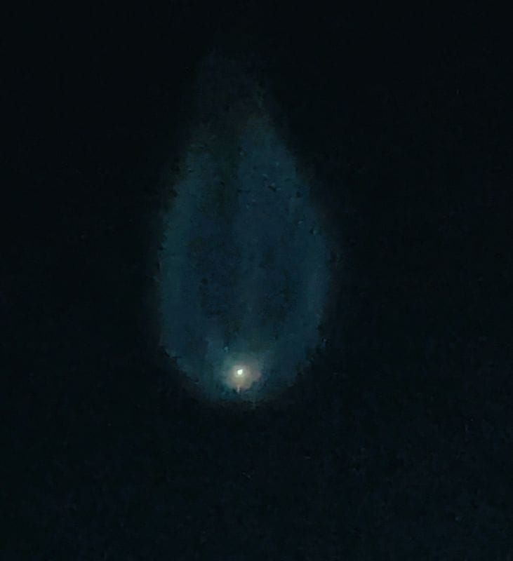 The exhaust plume of the rocket from Vandenburg in the highest levels of the atmosphere or after it crossed into space.