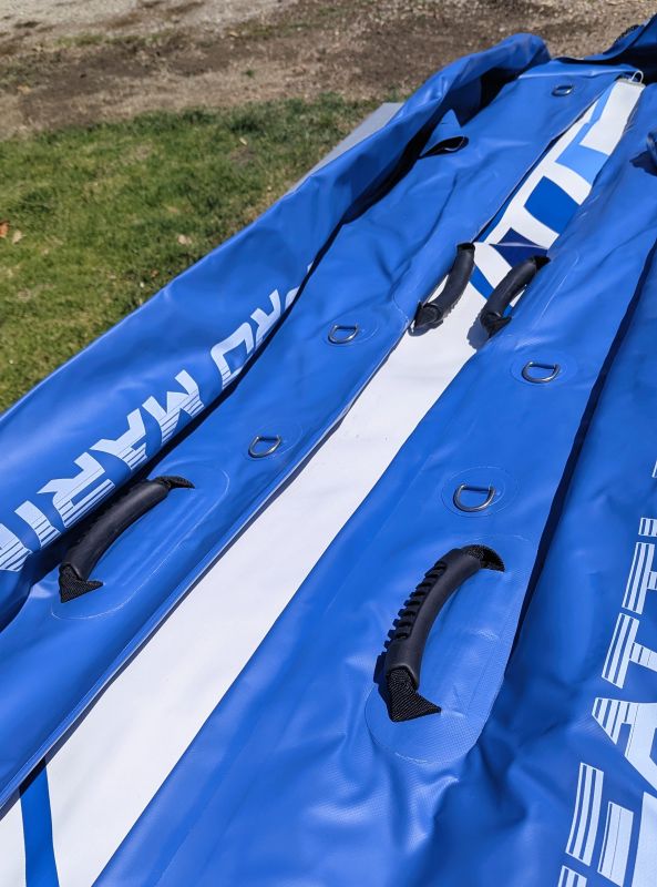 Our new inflatable kayaks with the floor partially inflated and the side tubes not inflated.