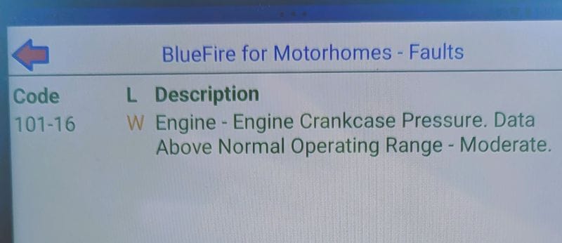 Usually this fault code happens when the engine is under a high load. For us, it was after we crossed the pass between Medford and Klamath Falls.