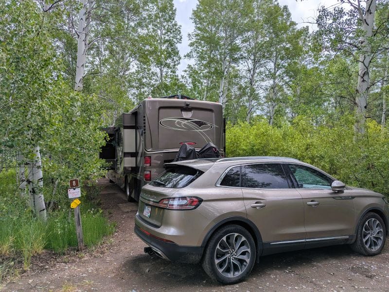 Winter started at the end of June. 5 I had to trim the bushes on the right side of our RV just to get enough room to park the RV in the center of our campsite. I am very happy that I was able to finish before winter started .