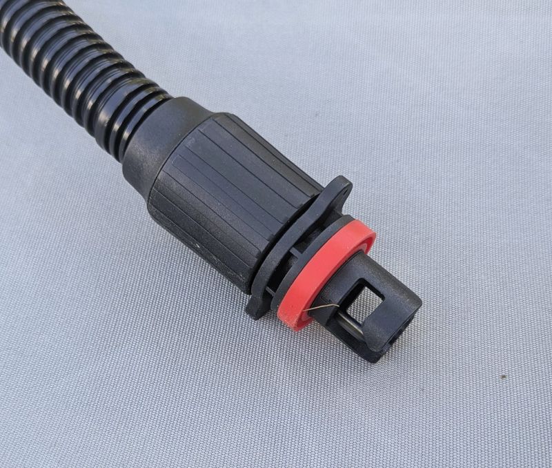 The AIRBANK PUFFER Pro Rechargeable Pump standard fitting that we use to inflate our kayaks. There are several other adapters to fit other devices you may want to inflate.
