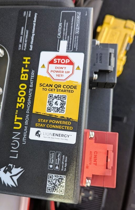 Boondocking with our new batteries after our generator died. 17 When you first take the battery out of the box there is a QR code to download the Lion Energy Bluetooth app to your phone.