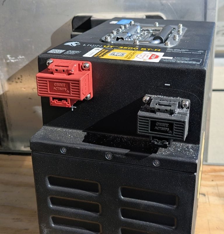Boondocking with our new batteries after our generator died. 16 The terminals of my Lion UT3500 batteries had these very nice terminal covers. They would have been great if I was not using such big 0000 cables for my wiring.