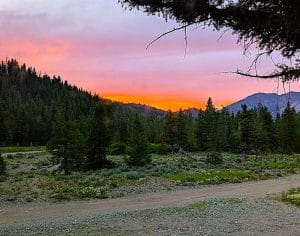 View after sunset from our campsite while boondocking in the Sawtooth mountains.