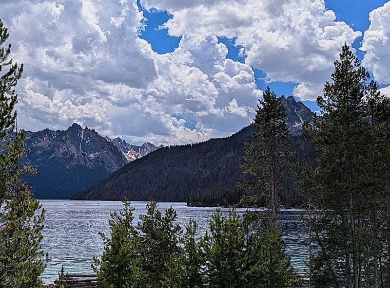 Boondocking with our new batteries after our generator died. 8 View of the Sawtooth Mountains north of Redfish Lake.