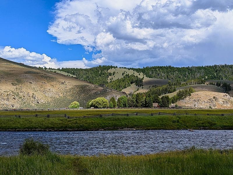 Boondocking with our new batteries after our generator died. 26 The Salmon River north of Stanley.