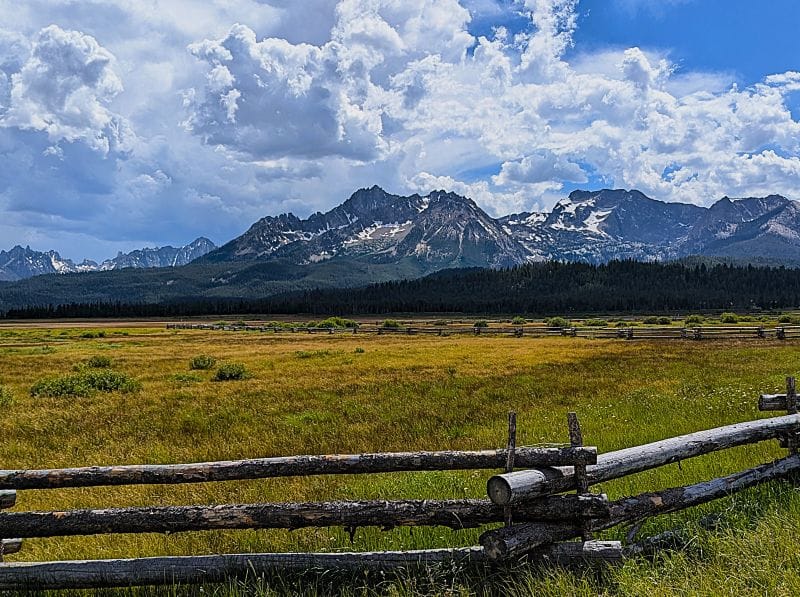Boondocking with our new batteries after our generator died. 7 The Sawtooth Mountains north of Stanley.