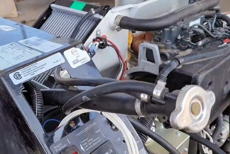 Then our generator failed. 35 Radiator hoses extended to add coolant directly to the engine
