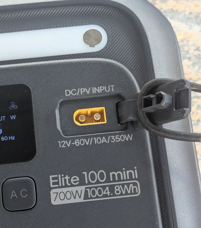 The only way to charge the power station with direct current is using this XT60 port. This means that every direct current connection goes through the solar controller.