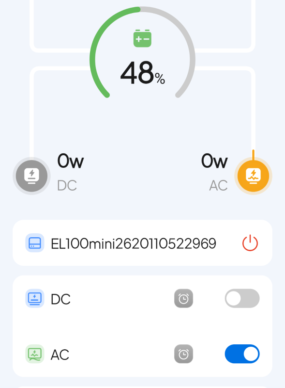 BLUETTI Elite 10 Mini Bluetooth with the inverter on but not connected to an output.