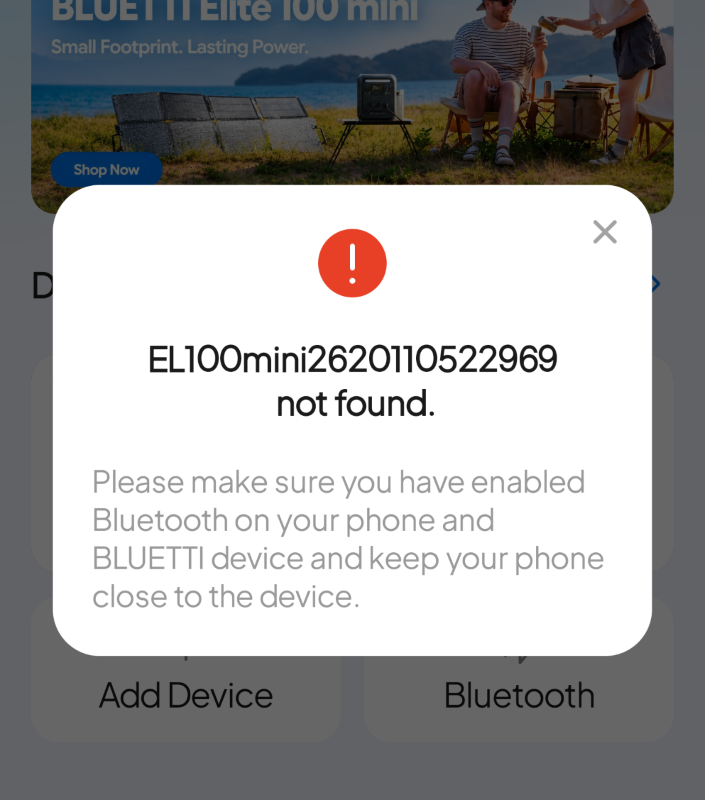 When you first try to connect to the BLUETTI Elite 10 Mini Bluetooth you need to turn the power station on and then connect it to your phone Bluetooth.