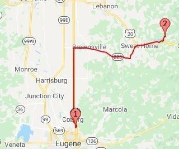 2018 Route from Eugene to Foster Lake