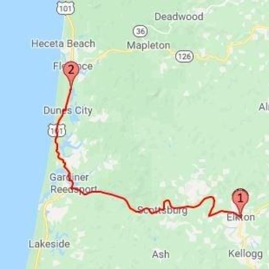 2018 Route from Elkton to Honeyman