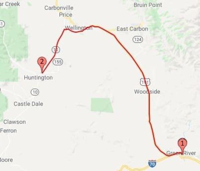 2018 Route from Green River Utah to Huntington Lake